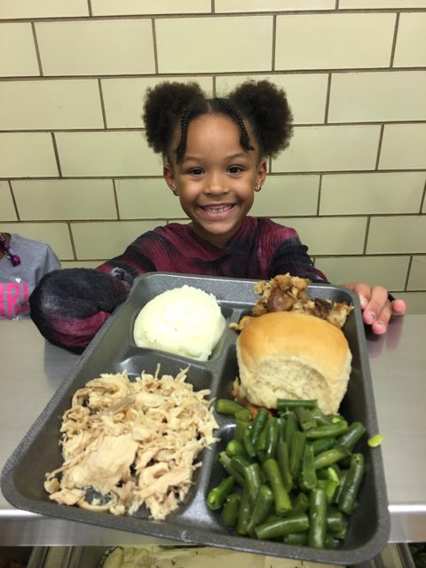CafeCSD's tweet photo. Turkey Day in the Colonial cafes!   WE had so much fun cooking &amp; serving homemade turkey, dinner roll, stuffing, mashed potatoes &amp; gravy, green beans, a variety of fruit choices AND pumpkin pie or pudding w/ whipped cream!  A cold milk washed it all down... wobble accomplished! https://t.co/QdznnWupwZ