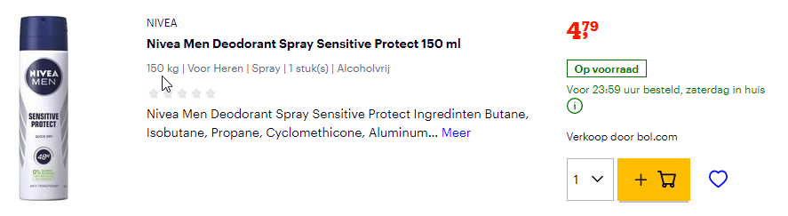 Dat is een mooie aanbieding <a href="/bol_com/">bol</a> !
Ook de verzendkosten vallen mee voor deze 150kg(!) wegende deo 😲