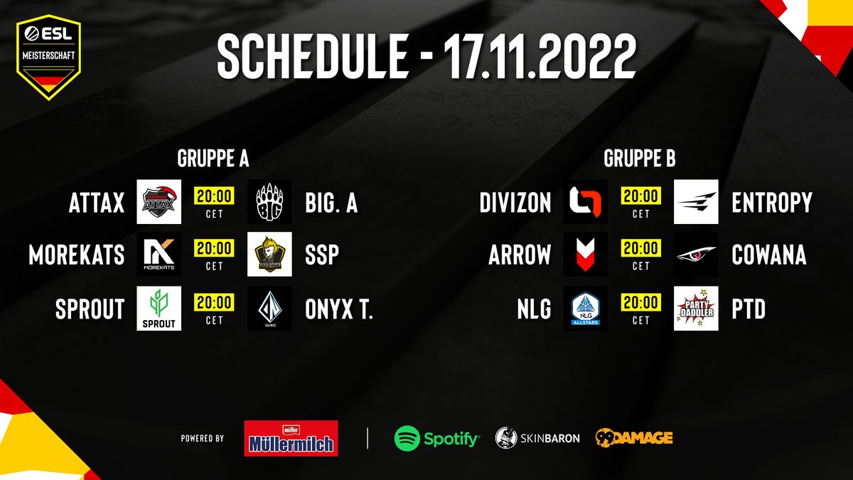 99DAMAGEde's tweet photo. Unsere #ESLMeisterschaft-Streams sind live! 🔥

🆚@sproutGG vs. @ONYXLegend T.
📺https://t.co/TPZ14hChxx

🆚@ATNattax vs. @BIGCLANgg A.
📺https://t.co/Ld9BljMH7M

🆚@DIVIZONgg vs. @EntropyGaming
📺https://t.co/tJSsxugucF

🆚@cowanaGaming vs. @ARROWdotGG
📺https://t.co/DBqGXFhh1u https://t.co/hJxFkjUzWH