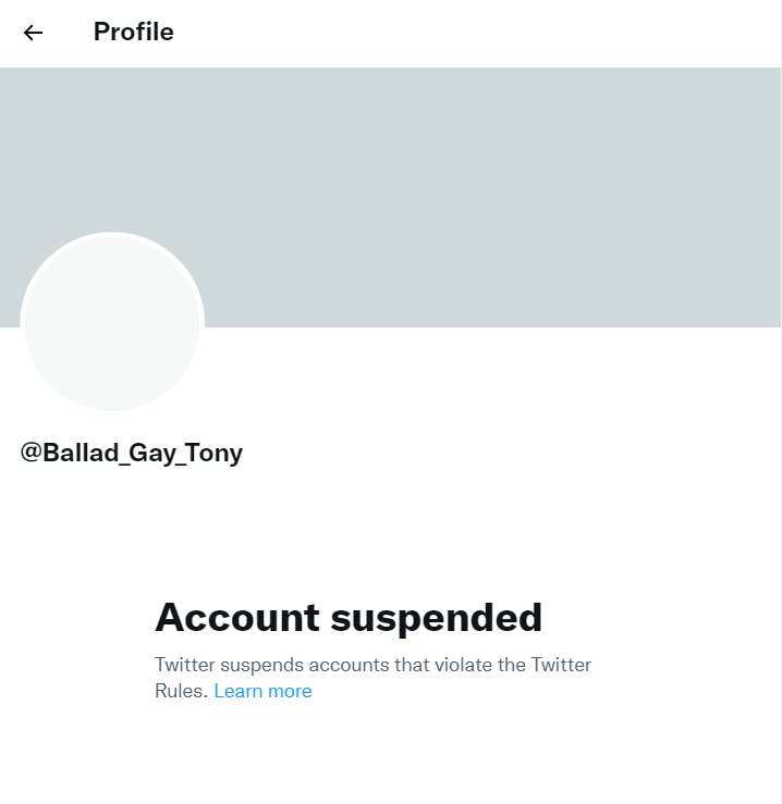AltUserDatabase's tweet photo. FOE (survivor troll)

⚠️ UPDATE ⚠️

@Ballad_Gay_Tony 
(Heywood Jablome)
#Ballad_Gay_Tony

❎ ACCOUNT SUSPENDED ❎

https://t.co/C1NP9Sbxm8 https://t.co/ZTteOatIlb