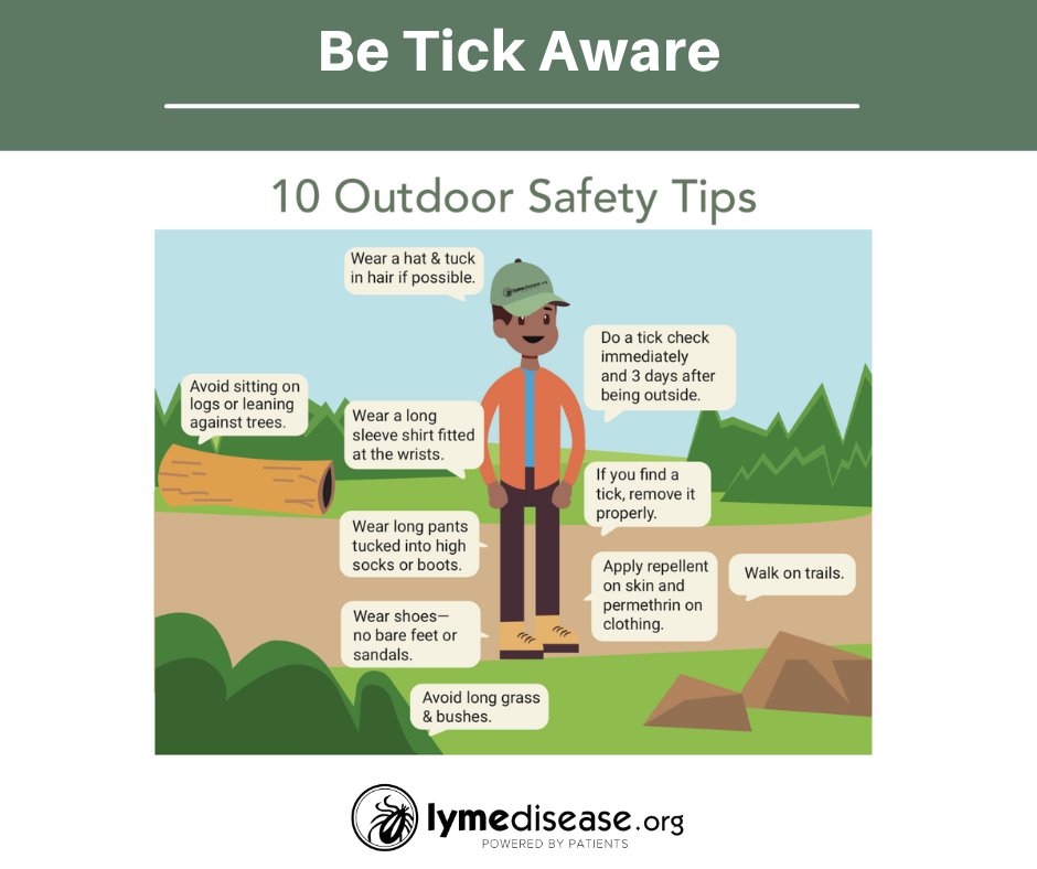 Today is #NationalTakeAHikeDay Prior to heading out remember to spray your socks and shoes with tick repellant. When you hike, stay in the center of cleared trails. Click here to download a free copy of our #LymeDisease basics poster. Print and share: lymedisease.org/lyme-basics/ti…