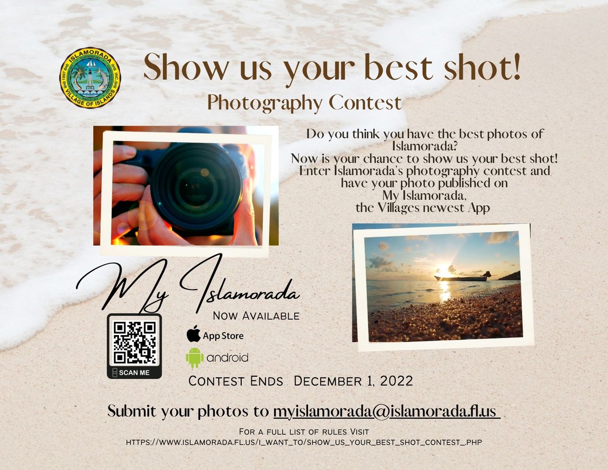 VillageIslands's tweet photo. Do you think you have the best photo of Islamorada? 
Submit your photo to Show Us Your Best Shot photography contest. Send your photo to myislamorada@islamorada.fl.us no later than midnight on December 1, 2022. https://t.co/armRAV9PrX