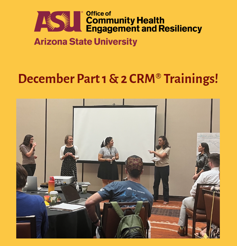 AsuOcher's tweet photo. English:https://t.co/HhDS741OeK
We are hosting free virtual 2-hour workshops to introduce the Community Resiliency Model (CRM)®. 
Spanish:https://t.co/duCWEDgM8N
Estamos organizando talleres virtuales gratuitos de 2 hrs para presentar el Modelo de Resiliencia Comunitaria (CRM)®. https://t.co/7Vo29kZFrc