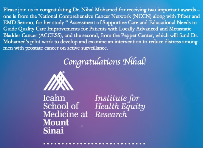 IHERMountSinai's tweet photo. Congratulations to @IHERMountSinai faculty member Dr. Nihal Mohamed for receiving two tremendous awards. 🎉🎉
#healthcare #health #healthequity #research #IHER #CancerResearch https://t.co/9v0KgWDljj