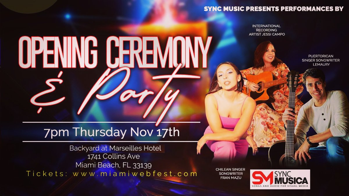Am amazing start @miamiwebfest 🎶🎶 on stage at 7pm with international artists from Chile and Puerto Rico. Sponsored by @syncmusica at the Backyard !!!!!!#jessi_campo #singersongwriter #internationalartist #chileangirl #puertoricanartist #originalmusic #bilingual