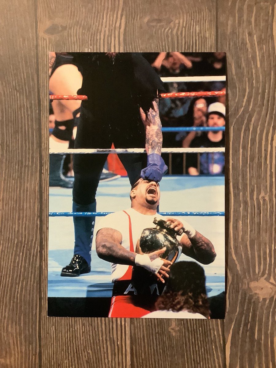 WatsonsVintage's tweet photo. NEW LISTING I only have ONE of these cards available in my #etsyshop #Vintage #1999 'WWF ' No 19 Titan Sports Photo Card Collection WrestleMania 11 - April 2 1995 Postcard - Undertaker vs. King Kong Bundy https://t.co/aQzJBud8og #WWF #CollectableCard #WrestleManiaX1 #Wrestling https://t.co/lRCxm8KBKp