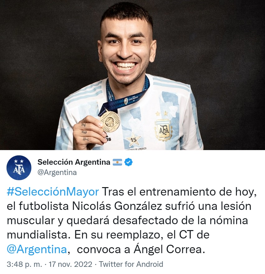 porquetendencia's tweet photo. "Ángel Correa":
Porque fue convocado a la Selección Argentina para el Mundial #Qatar2022 en reemplazo de Nicolás González https://t.co/kUu3gDW9rU