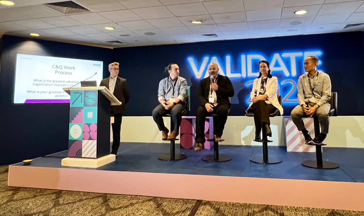 KneatSoftware's tweet photo. #Validate22 attendees are in for a treat today as leaders from AbbVie, Eli Lilly, Merck, Pfizer, and Sanofi dive into the validation topics top of mind across industries! Big brain power on display today🎤

#Validate22 #Conference #eValidation #KnowledgeShare #Event https://t.co/ojoRcKcA5b