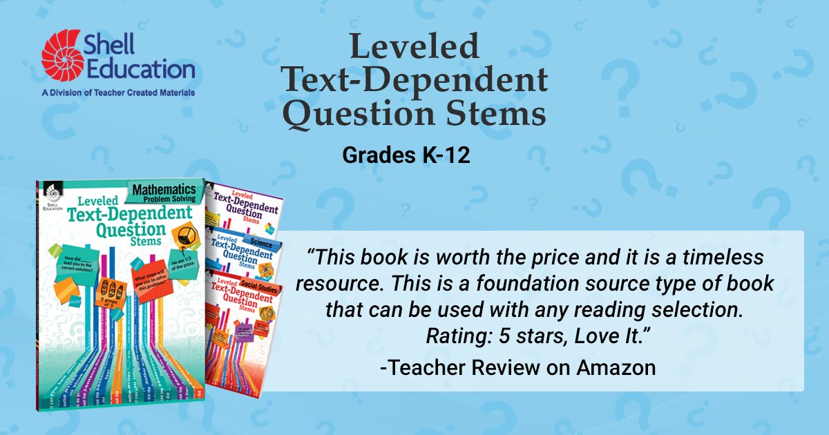tcmpub's tweet photo. Increase student comprehension with this series that provides effective and engaging text-dependent question stems. Leveled at four different grade bands, students deeply analyze texts and/or mathematics word problems. Try free sample pages: https://t.co/li0b99eCVo

#TCMunited https://t.co/5Y7hVevhtF