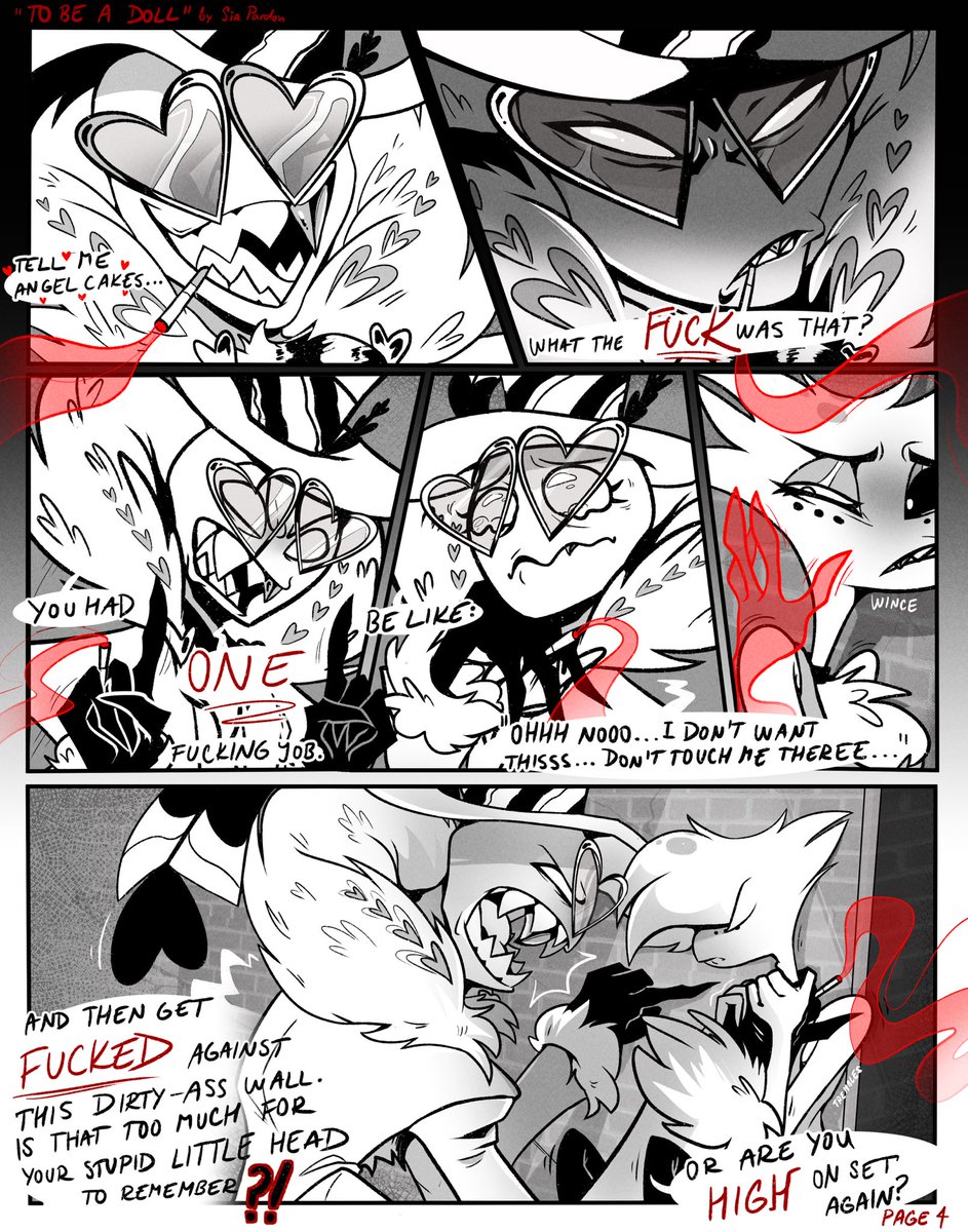 “To be a doll” part 4 🪆💔

Thank you for being patient, have some pain as a reward 🤭 

#AngelDust #HazbinHotel #HazbinHotelValentino