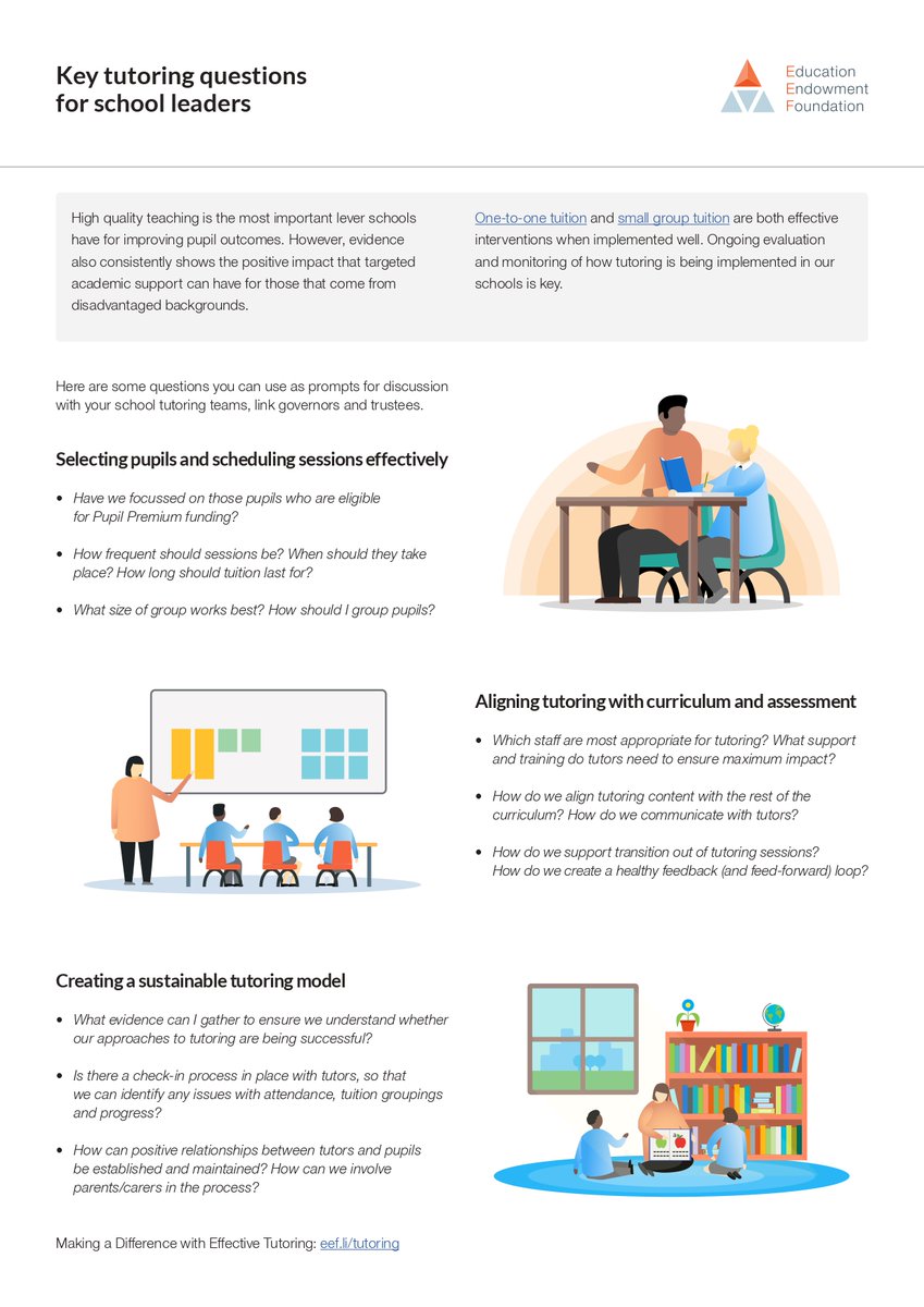 🚨 New EEF resource!

Key tutoring questions for school leaders.

This resource includes key questions to support the implementation of effective tutoring.

Read more: ow.ly/Oums50LFMrG

#Tutoring