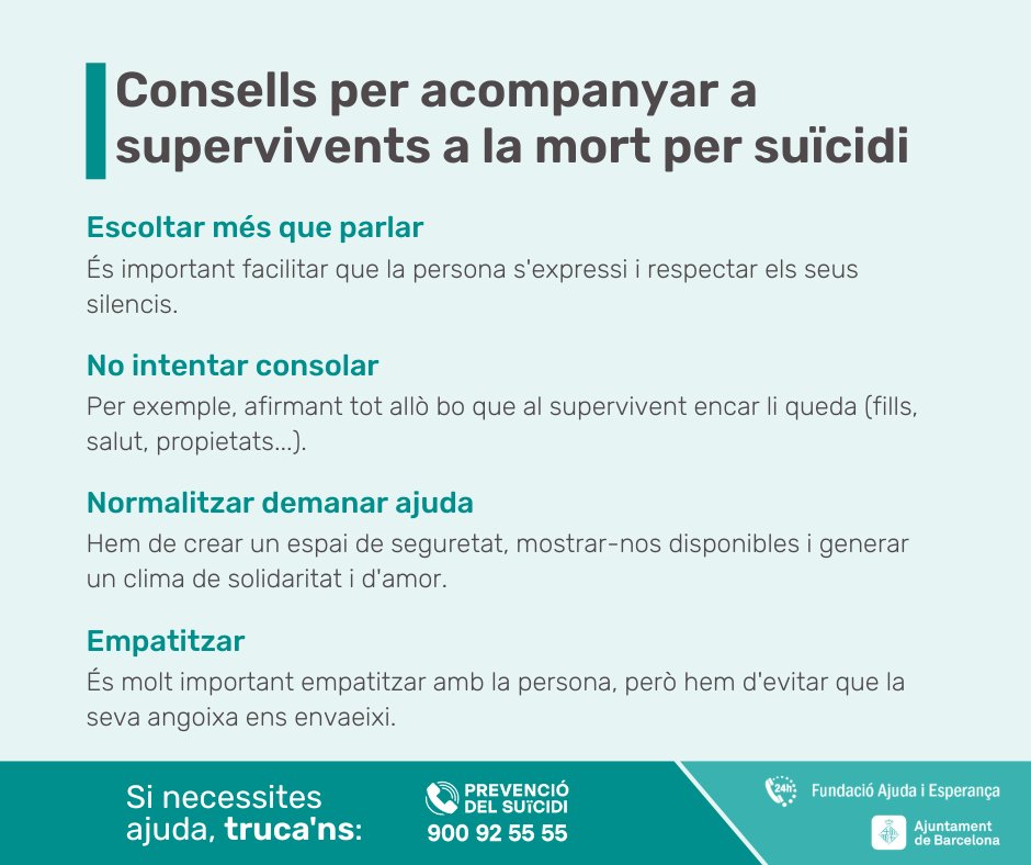 TPrevSuicidi's tweet image. Els #supervivents són totes aquelles persones afectades de manera significativa per la mort per #suïcidi d’algú, siguin familiars, amics o gent propera.

Existeixen associacions com @AsociacionDSAS o @_APSAS_  que donen suport als supervivents i que poden ser de gran ajuda.