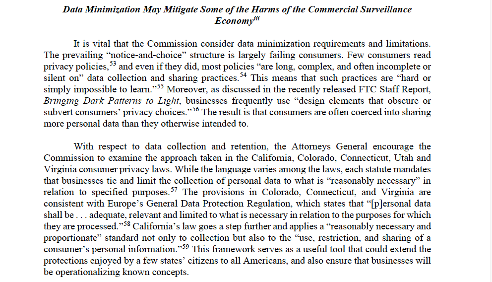 33 AGs urge <a href="/FTC/">FTC</a> to consider requiring companies to minimize data collection: “The prevailing 'notice-and-choice' structure is largely failing consumers.”

regulations.gov/comment/FTC-20…