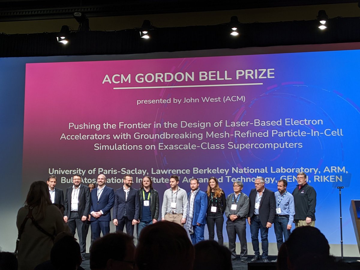 Berkeley Lab Computing Sciences Area (@lbnlcs) on Twitter photo Congrats 🎉 <a href="/BerkeleyLab/">Berkeley Lab</a>'s <a href="/luc_vay/">Jean-Luc Vay</a>, <a href="/axccl/">Axel is elsewhere</a> & <a href="/exascaleproject/">Exascale Computing Project</a>'s Warp-X team on winning <a href="/TheOfficialACM/">Association for Computing Machinery</a>'s Gordon Bell prize!
About their work: bit.ly/GBFinalists
Podcast about #HPC contributions: bit.ly/WarpXecp
<a href="/LBNLatap/">LBNL Accelerator Technology & Applied Physics</a> <a href="/NERSC/">NERSC</a> <a href="/OLCFGOV/">OLCF</a> <a href="/doescience/">DOE Office of Science</a> <a href="/CEA_France/">CEA</a> Congrats 🎉 <a href="/BerkeleyLab/">Berkeley Lab</a>'s <a href="/luc_vay/">Jean-Luc Vay</a>, <a href="/axccl/">Axel is elsewhere</a> & <a href="/exascaleproject/">Exascale Computing Project</a>'s Warp-X team on winning <a href="/TheOfficialACM/">Association for Computing Machinery</a>'s Gordon Bell prize!
About their work: bit.ly/GBFinalists
Podcast about #HPC contributions: bit.ly/WarpXecp
<a href="/LBNLatap/">LBNL Accelerator Technology & Applied Physics</a> <a href="/NERSC/">NERSC</a> <a href="/OLCFGOV/">OLCF</a> <a href="/doescience/">DOE Office of Science</a> <a href="/CEA_France/">CEA</a>