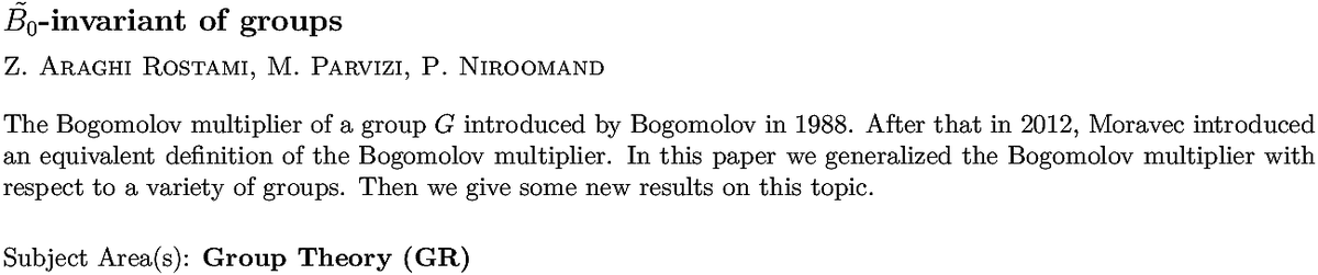 arxiv.org/abs/2211.08725…
Z A Rostami et. al.
$\tilde{B_0}$-invariant of groups