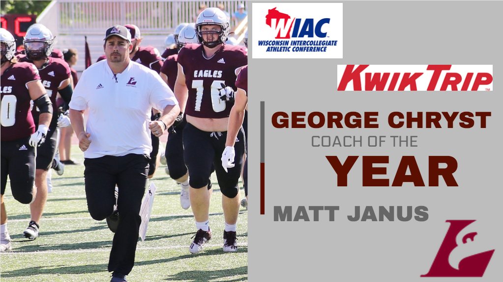Congratulations to <a href="/UWLEagleFB/">UW-La Crosse Football</a> head coach Matt Janus, the 2022 WIAC Kwik Trip George Chryst Coach of the Year. He has led UWL to a 9-1 record, a share of the WIAC regular season title and an at-large bid to the NCAA III Championships.