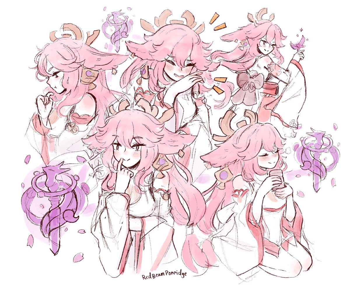 redbeanporri's tweet photo. May all the Yae Miko wanters become Yae Miko havers tomorrow. Sketched these today for luck 🌸 #GenshinImpact #sketches https://t.co/SKC5GhUSfc