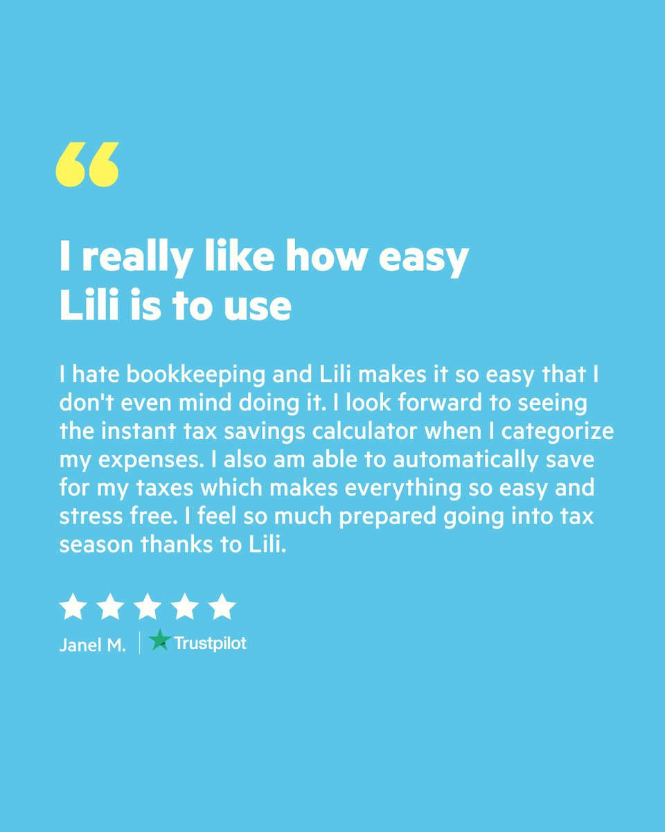 hellofromLili's tweet photo. Tax season is coming 🌬 Let's get you prepared 🙌
#taxseason #lili #lilipro #testimonial #5stars #taxbucket #taxoptimizer #trustpilot https://t.co/a6W7HYUTXE
