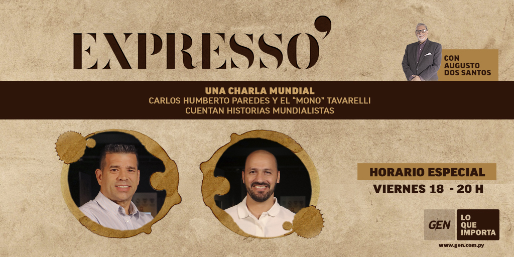 GEN (@somosgen) on Twitter photo Un programa especial en el que disfrutaremos de historias mundialistas 🌎⚽🙌
Mañana en #Expresso ☕, charlamos con #CarlosHumbertoParedes y #ElMonoTavarelli ⭐
🎙: <a href="/augusto2s/">augustoparaguay@gmail.com</a>
#LoQueImporta 📺 Un programa especial en el que disfrutaremos de historias mundialistas 🌎⚽🙌
Mañana en #Expresso ☕, charlamos con #CarlosHumbertoParedes y #ElMonoTavarelli ⭐
🎙: <a href="/augusto2s/">augustoparaguay@gmail.com</a>
#LoQueImporta 📺