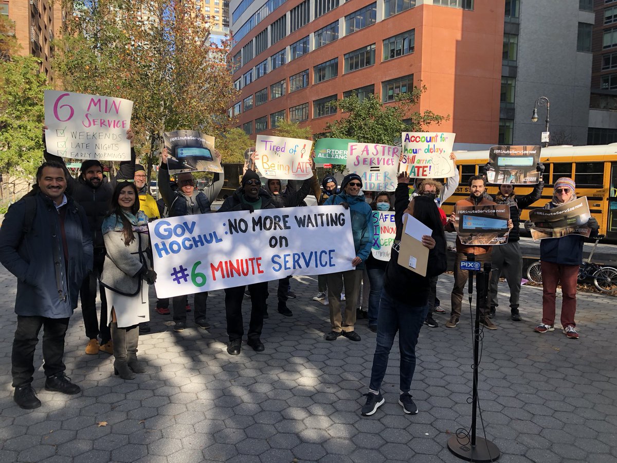 RidersAlliance's tweet photo. Proud to stand together in force today calling on @GovKathyHochul to invest in #6MinuteService on buses and subways, all day every day! #TransportationSummit https://t.co/gIMp0Ku5cy