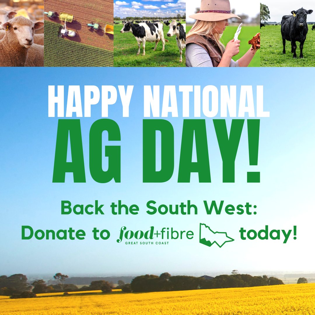 Happy National Agriculture Day!

Food & Fibre Great South Coast is on a mission to uplift the South West Vic community through our incredible food and fibre sector. So far, you've said we're on the right track - and that is worth celebrating!

#AgDayAU #NationalAgDay #volunteers