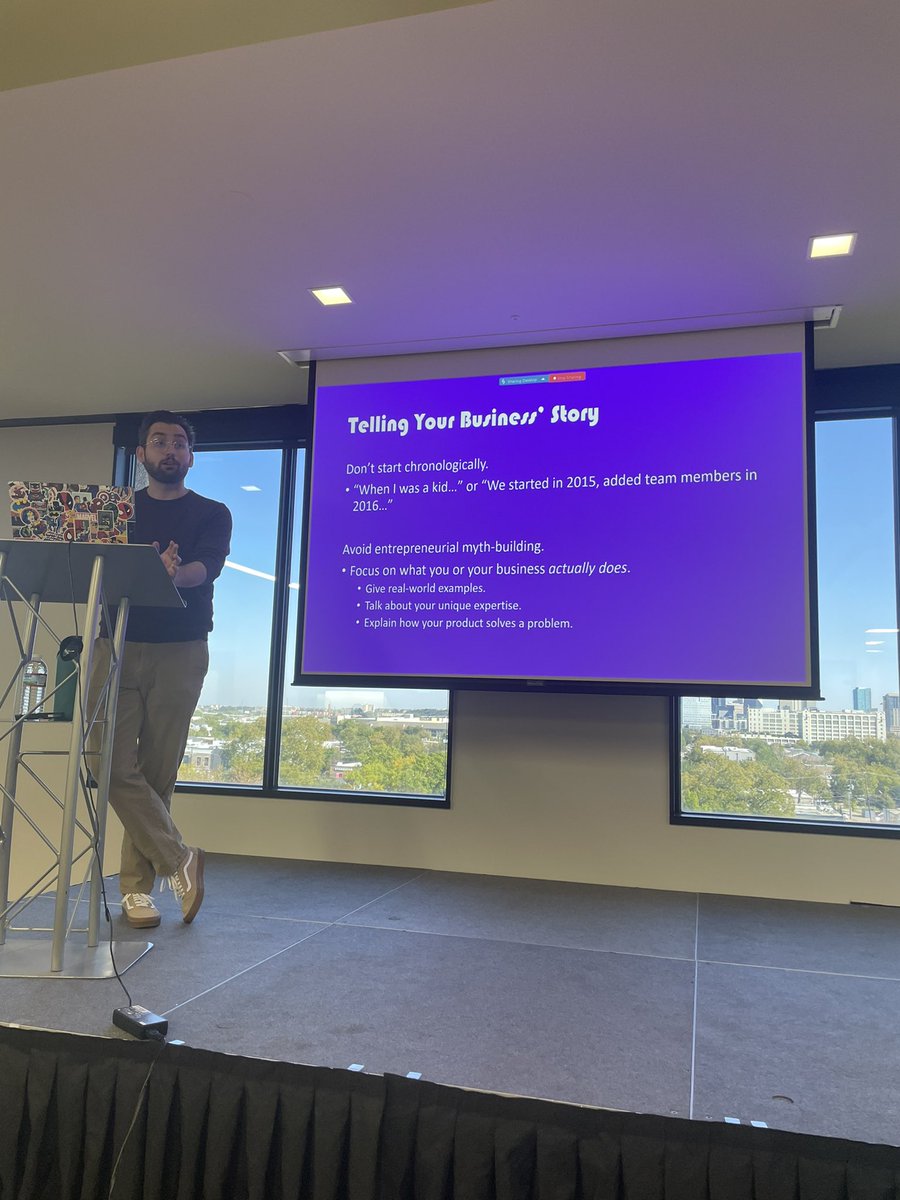 Learning how to tell the story of your business, particular to the media, from <a href="/RobMakesPods/">Rob Upchurch 🎙️</a> Start small, build big. Help a reporter out. Get on a podcast in your industry area.

#GEWNTX #GEWUSA #GEW2022