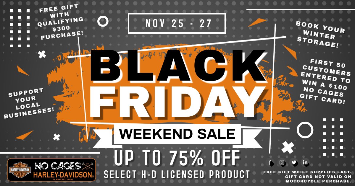 Start your Black Friday plan and stop out to No Cages Harley-Davidson!