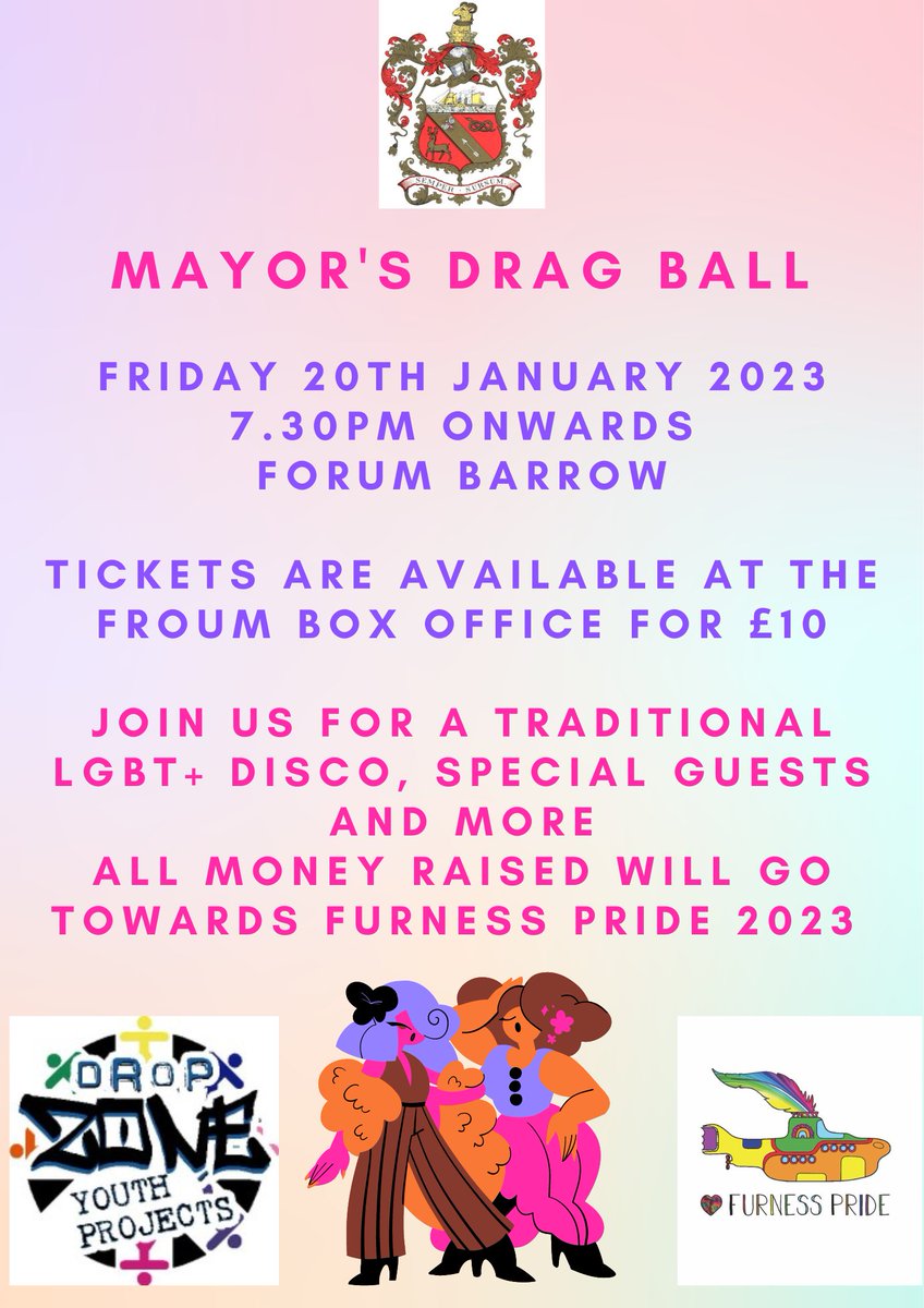 Barrow & Furness Labour Councillors (@barrowlabour) on Twitter photo The Mayor is proud to announce her first charity event in her year of inclusion, a Drag Ball.
Join us for a unique evening of entertainment celebrating our LGBT+ community. There will be music, dancing and special guests.
Tickets are on sale from <a href="/theforumbarrow/">The forum Barrow</a> on Monday ๐ณ๏ธโ๐ The Mayor is proud to announce her first charity event in her year of inclusion, a Drag Ball.
Join us for a unique evening of entertainment celebrating our LGBT+ community. There will be music, dancing and special guests.
Tickets are on sale from <a href="/theforumbarrow/">The forum Barrow</a> on Monday ๐ณ๏ธโ๐