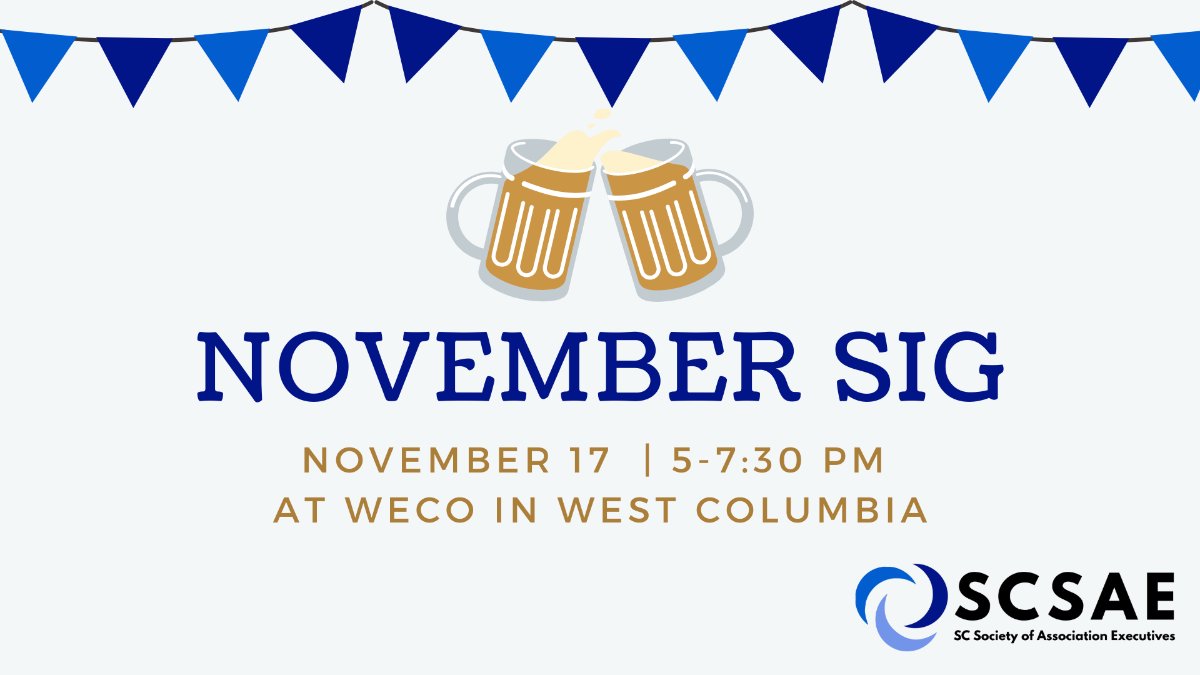 JonesMcaden's tweet photo. Work in #AssociationManagment, a hotel/conference center, or are you a vendor Association Executives  work with?  Join #JMA and the @SCSAE for #HappyHour at @WecoBiergarten  this evening.  #JMA #SCSAE Register here: https://t.co/tTgs20QixV https://t.co/WImpafJzYE