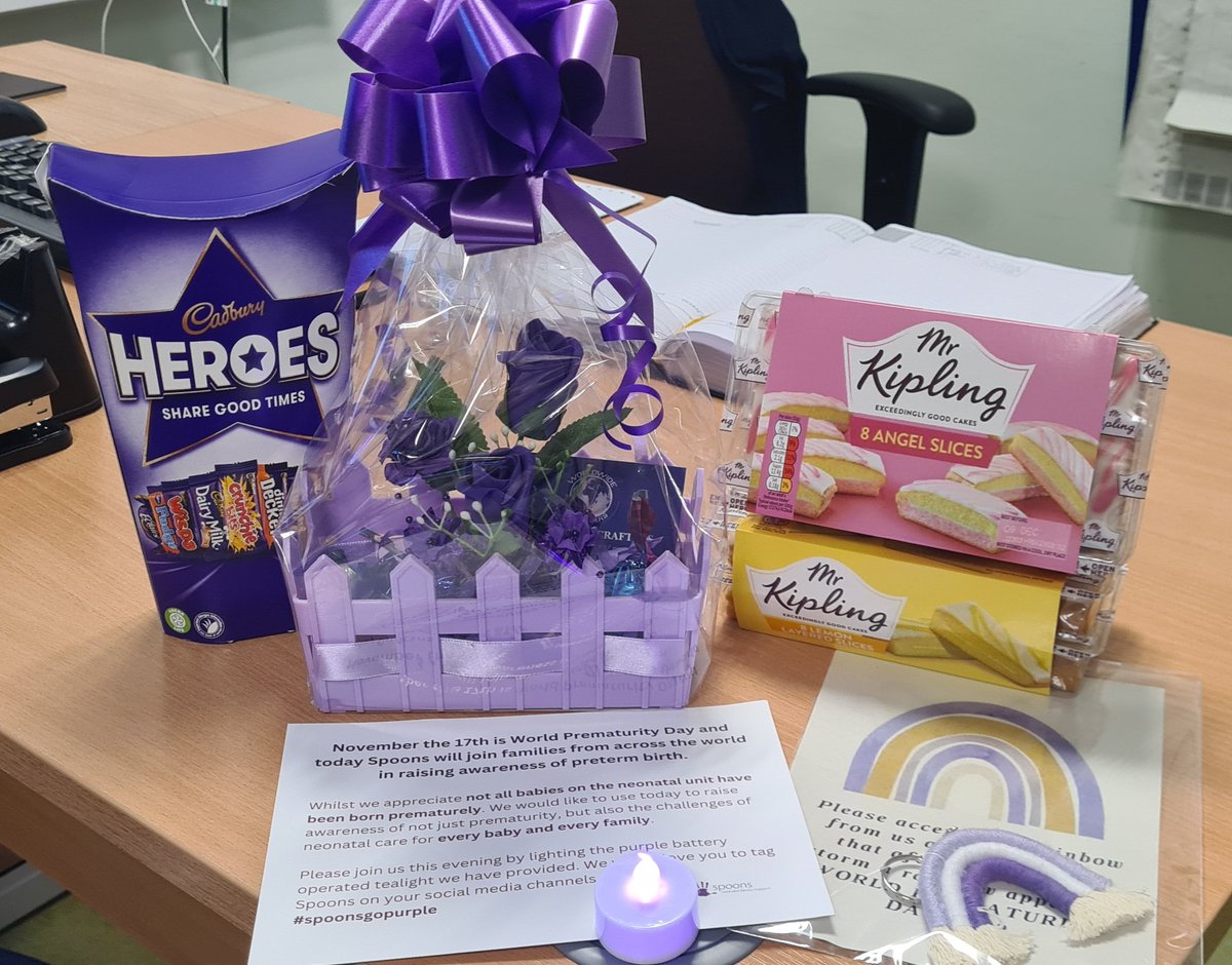 KennedyMarriott's tweet photo. Tameside Neonatal Unit celebrated World Prematurity Day today, with an informative display and gifts kindly donated by local businesses and @SpoonsCharity  💜🌈 https://t.co/pIxUo5rO3g