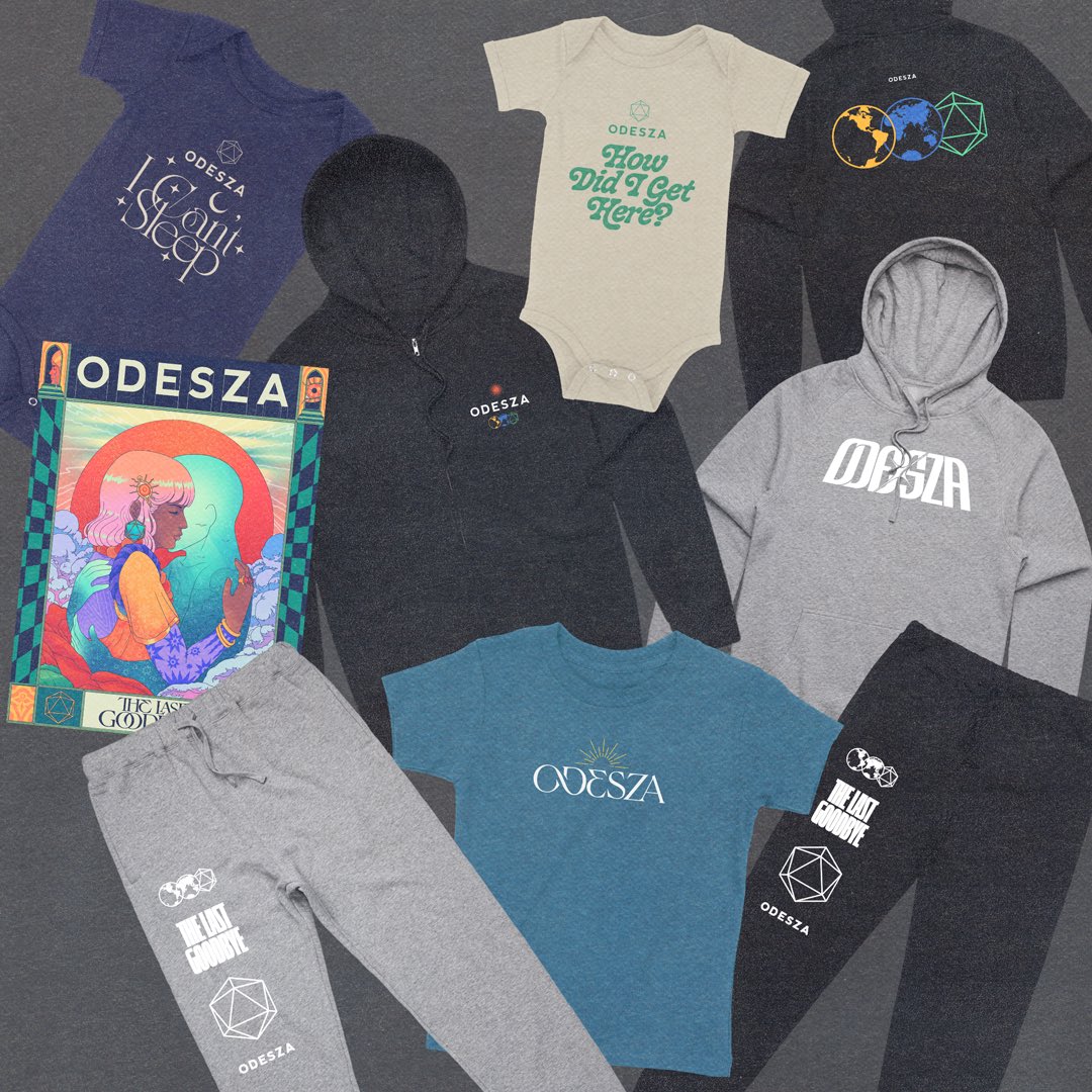 odesza's tweet photo. New items just dropped in our merch store, pre-order is available now! 

https://t.co/qELqOYH6M5 https://t.co/0L99RwxoZD