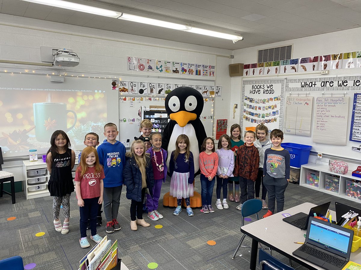 missfloreainK's tweet photo. Thank you JiJi for visiting kindergarten-land today! My class was STARSTRUCK and could barely speak seeing this kindergarten celebrity!🐧 @STMath @BitsByBateman @PrassPaxson https://t.co/tD8aOCyrd5