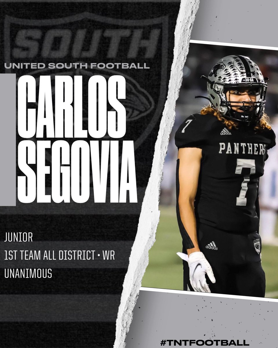 USPanthers's tweet photo. 🏆⚡️PANTHER NATION⚡️🏆

We would like to congratulate Carlos (Charlie) Segovia on being selected 1st Team All-District Wide Receiver *UNANIMOUS* as voted on by the coaches of District 30-6A⚡️

#TNTFOOTBALL https://t.co/cvYqXhCaDG
