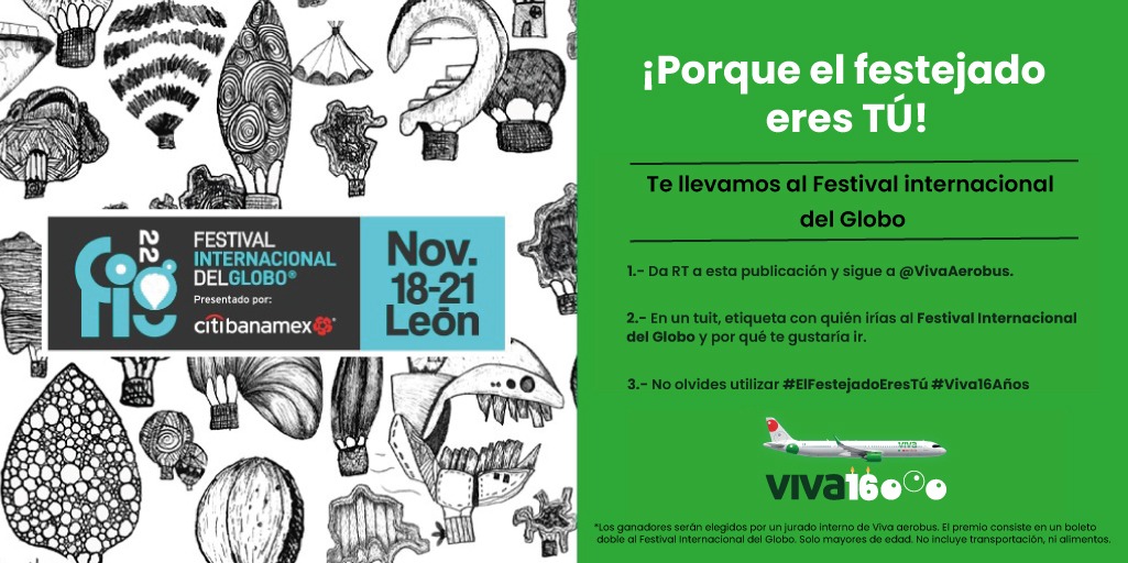 VivaAerobus's tweet photo. ¡Vámonos al Festival Internacional del Globo! ✈️ Sigue todos los pasos y estarás participando para ganar tus accesos al festival. 🤩💚 #Viva16Años #ElFEstejadoEresTú https://t.co/sHyldWjcSy