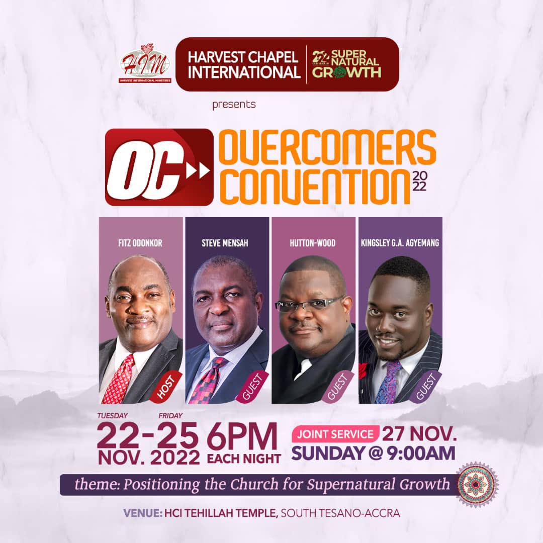 HCITehillah's tweet photo. It’s OVERCOMERS CONVENTION SEASON.
Happening live from Tues. 22nd to Fri. 25th & Sun 27th November @HCITehillah Temple, South Tesano.
There’s no other place to be! SEE YOU THERE!
___
#OC22 #HarvestIsHome https://t.co/fuPyUE1vRT