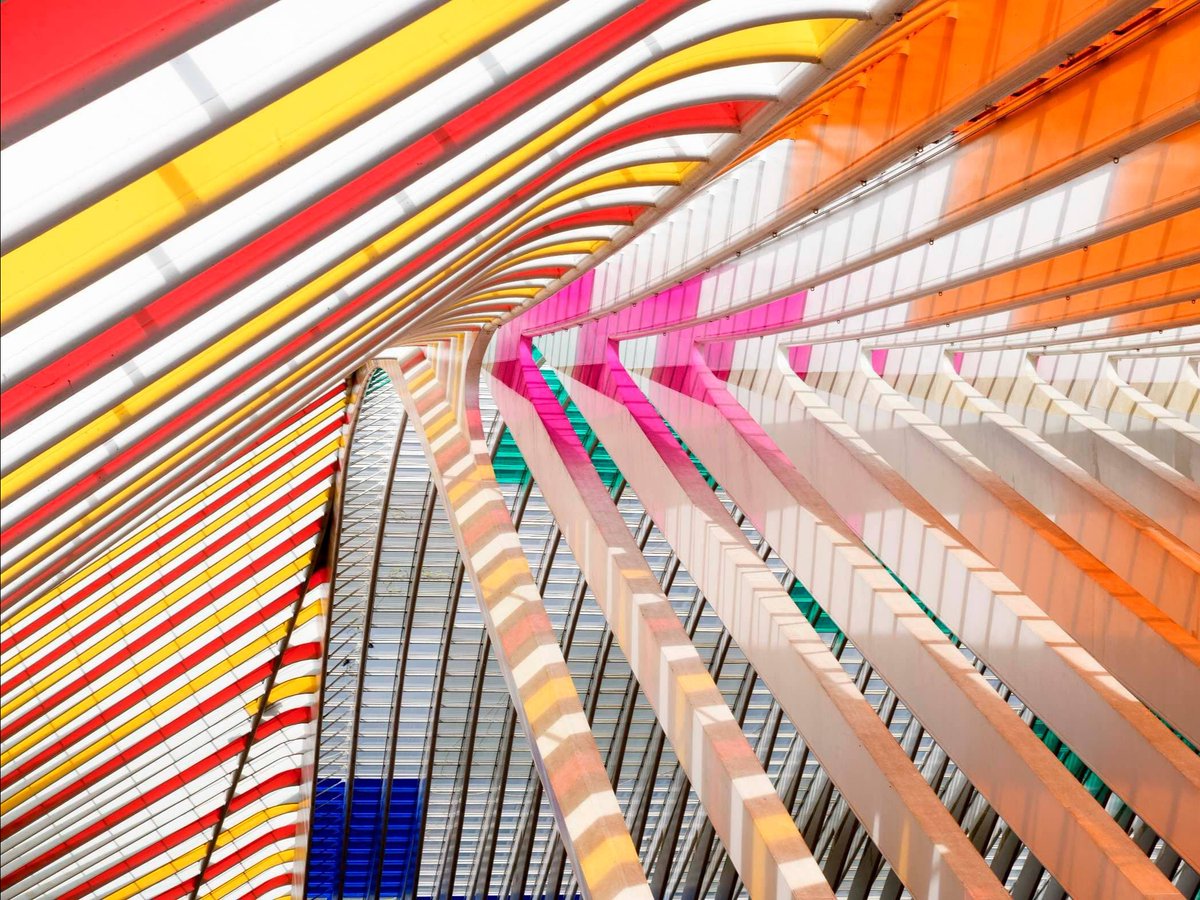 Daniel Buren's 'in situ' work for the Santiago Calatrava–designed Liège-Guillemins station in Belgium.

#DanielBuren