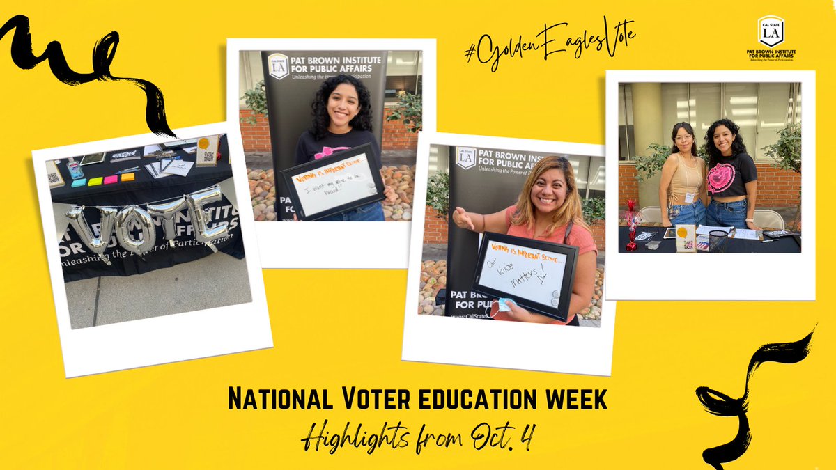 #TBT to <a href="/PBI/">Pat Brown Institute</a>'s student professionals tabling at <a href="/CalStateLA/">Cal State LA</a> to get out the vote on #NationalVoterEducationWeek. Don't forget, every vote counts! #GoldenEaglesVote