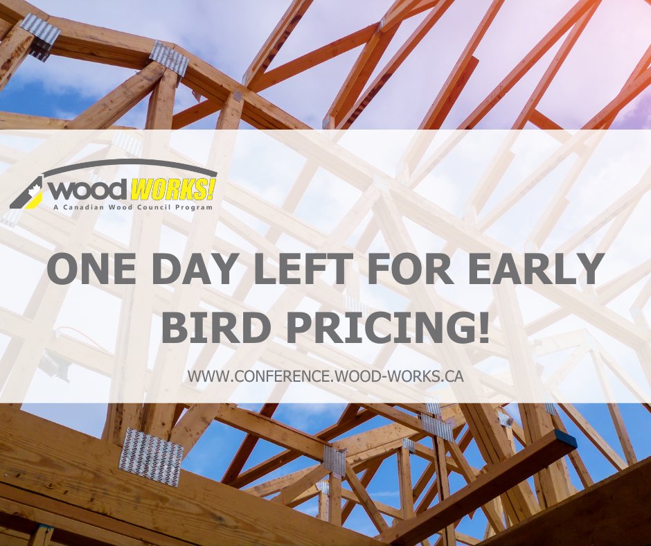 There's only one more day for the chance to save on your ticket with early bird pricing! Register online at eventbrite.ca/e/wood-solutio….

#WoodSolutionsConference #WSC2022 #YEGEvents #WoodWorks