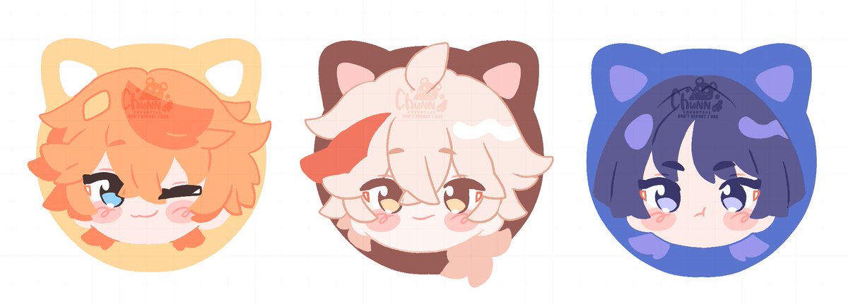 楓原万葉 ,スカラマシュ(原神) ,タルタリア(原神) 「The three nyans 」|Chunn 🍊 (⌯'▾'⌯)のイラスト