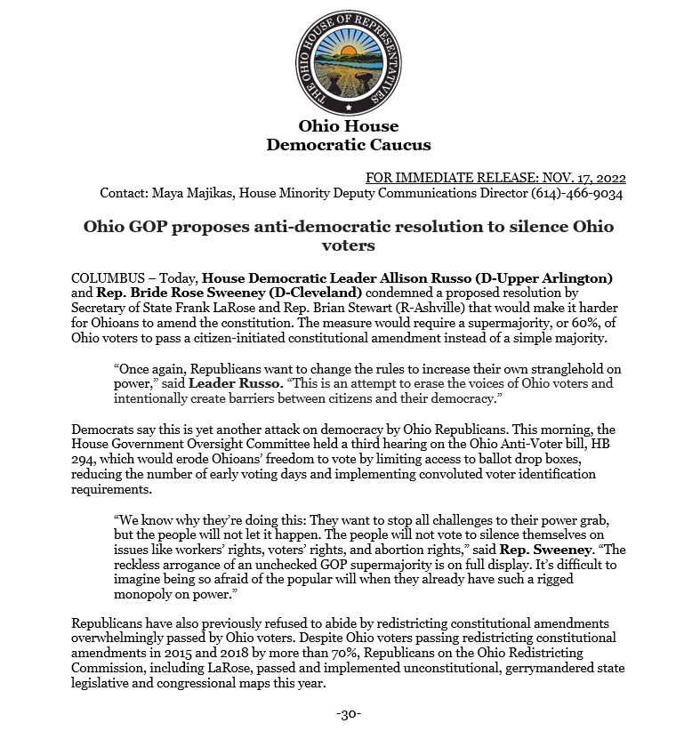 .<a href="/Russo4Ohio/">Allison Russo</a> &amp; <a href="/RepBrideSweeney/">Bride Rose Sweeney</a> spoke out today against a GOP-proposed resolution to silence Ohio voters. 

"This is an attempt to erase the voices of Ohio voters and intentionally create barriers between citizens and their democracy."