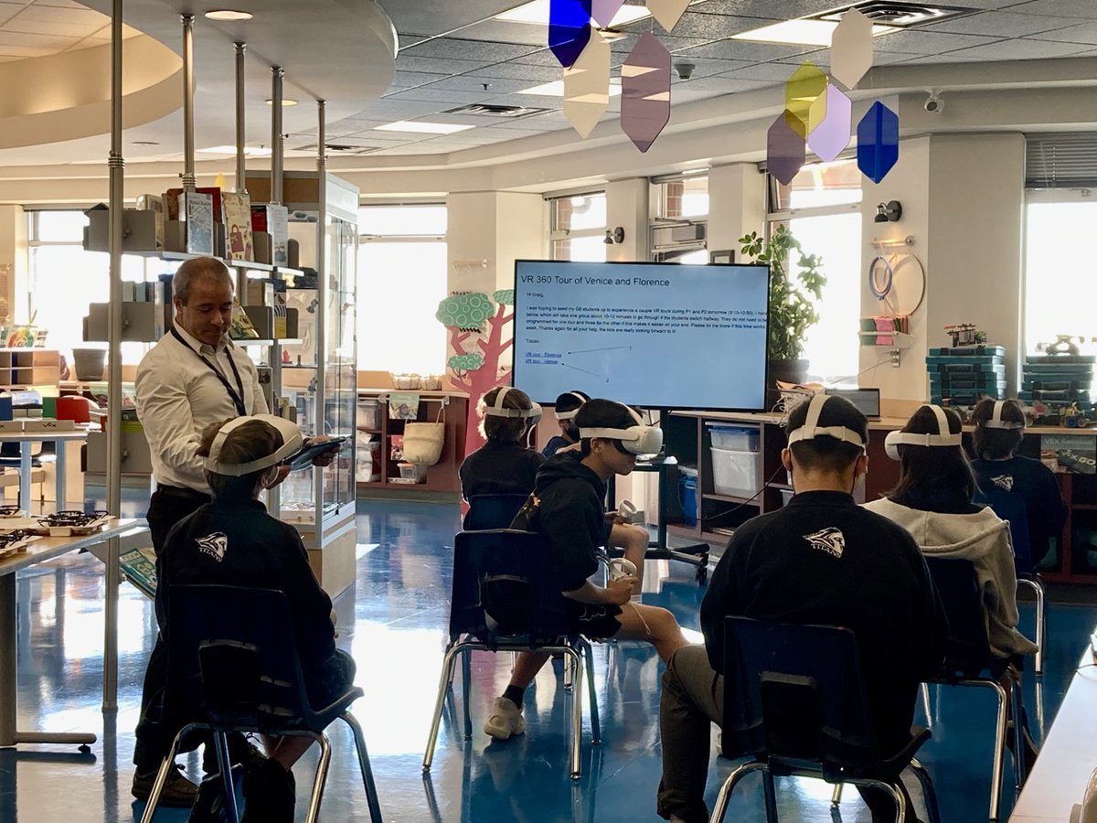 Cfrehlichteach's tweet photo. The best part of my day is working with teachers to enhance curriculum, engagement and conceptual understanding using VR experiences. Today, these students inquired into how ancient Italy compared to modern dayVenice and Florence. Lot's of positive anecdotes by students. https://t.co/8g7DVtlNpz