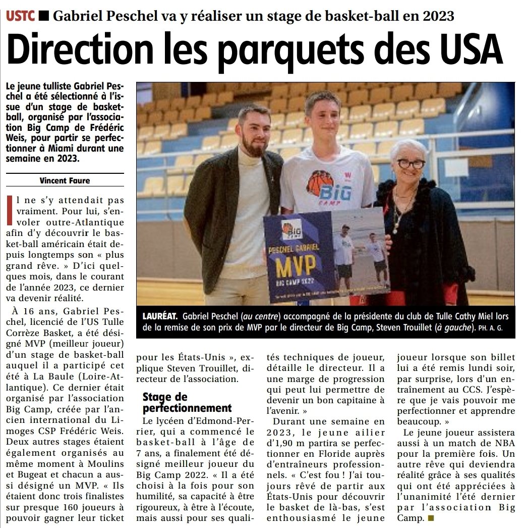 Félicitations à notre MVP qui se voit offrir une semaine à MIAMI par notre association BIG CAMP de <a href="/Bigfredstyle/">Fred Weis</a> 🏀 Le BIG CAMP sera de retour pour cette édition 2023... hésitez pas à nous rejoindre !