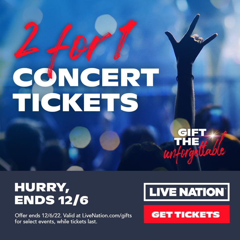 Gift the UNFORGETTABLE 🎁✨🎶 Now through 12/6, get 2 FOR 1 TICKETS to see some of your favorite artists! Share the experience, or give twice the gift 👉 livemu.sc/3ULtged