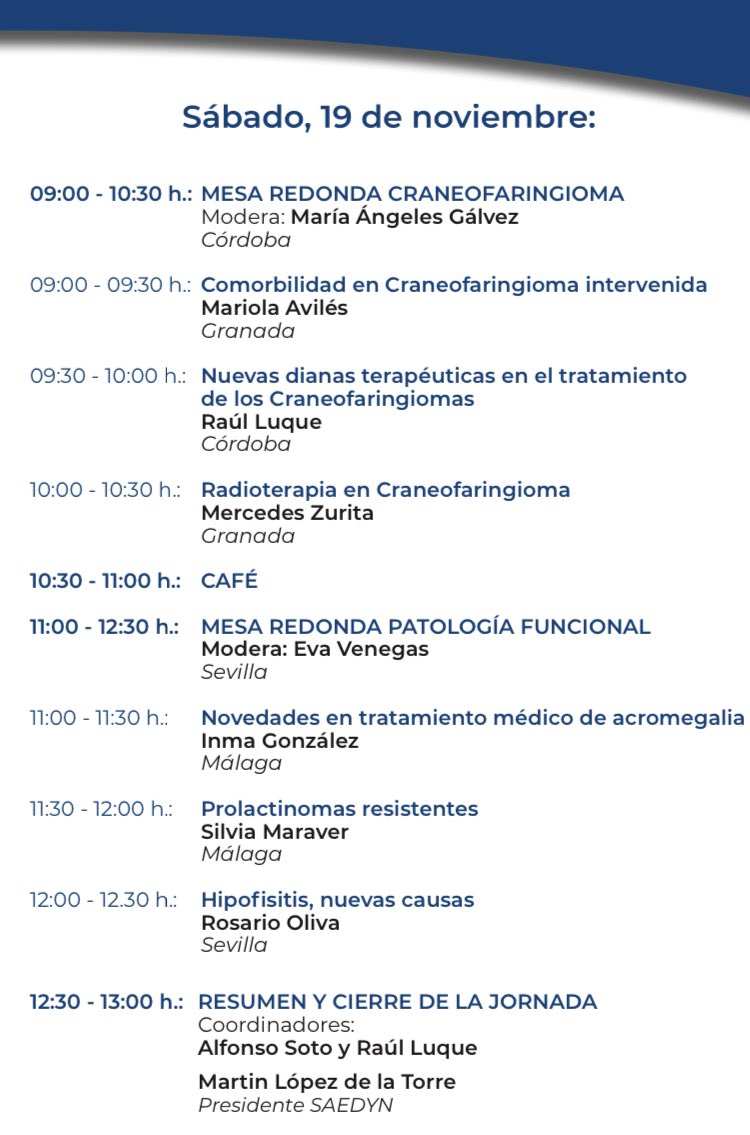ElenaDF75's tweet photo. 📚Mañana comienza la IX Reunión del Grupo de Trabajo de Neuroendocrinología @SAEDYN_
Coordinan @alfonsosotoendo y 
y Raúl Luque 

Participan @VenegasEva, @olmo_maribel @miriamc90 @ManuelDGahete @AvilesMariola @endoalb y muchos más 

Os mantendremos informados 😎
@olavidecarmona https://t.co/S5nDp3cv5p
