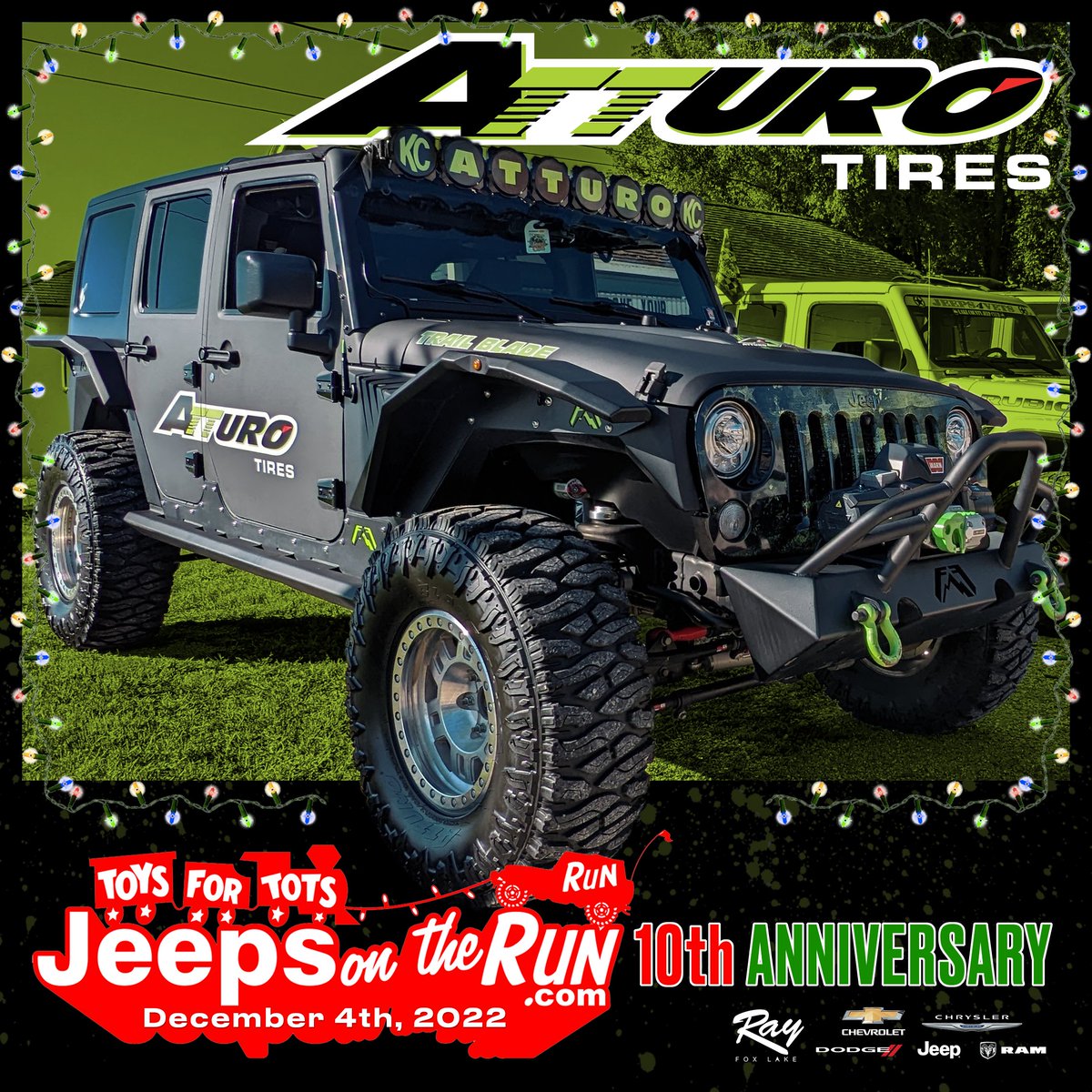 atturotires's tweet photo. Join Us Sunday December 4th for Jeeps on The Run right here in Northern IL! 
.
This event directly benefits Toys for Tots and we'd love if you joined us! https://t.co/BFaMiYd2Cs