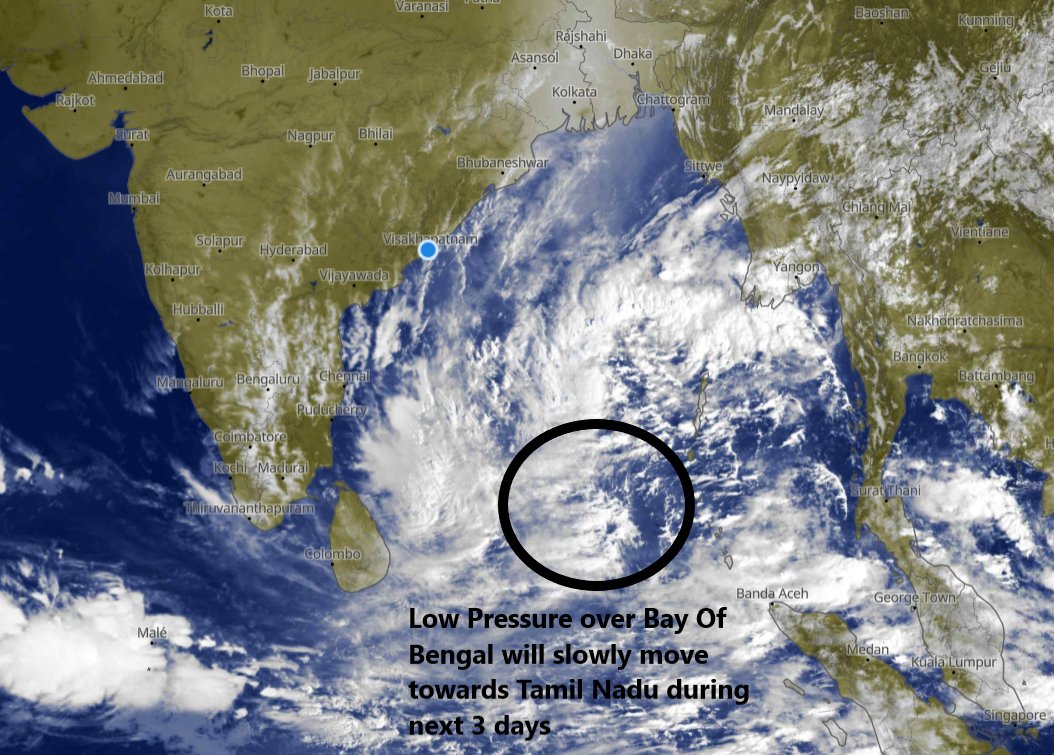 APWeatherman96's tweet photo. Today, 19th, 20th there will be less rains in entire state. 

On 21st there will be Moderate spells of rainfall over Nellore, Tirupati and some parts of Annamayya, Sathya Sai, Kadapa and Prakasam. The current Low Pressure will Intensify into a Depression around 20th. https://t.co/Z8Lq9xguPc