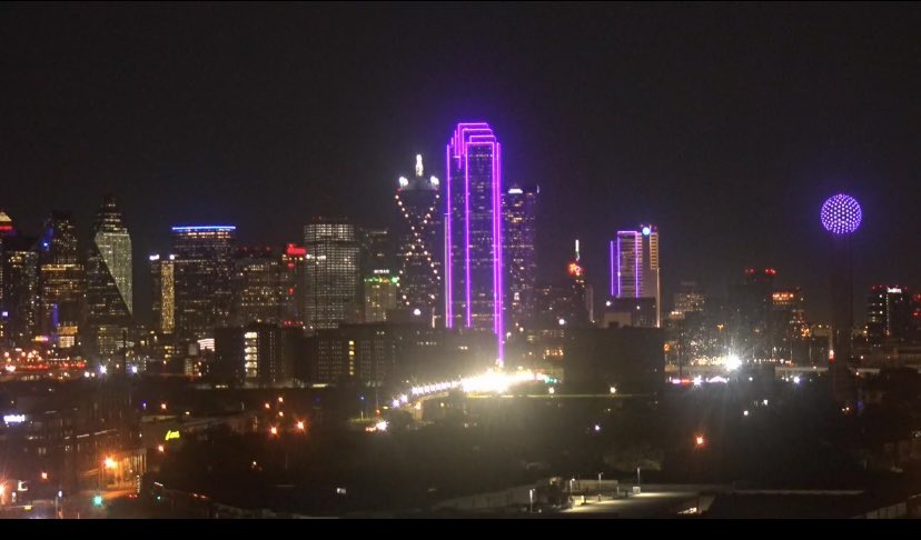 Dallas skyline goes purple for World Pancreatic Cancer Day 💜 @PanCANDFW @PanCAN #PanCANawareness