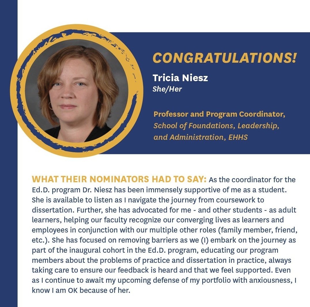 This is my dissertation chair &amp; advisor! Dr. Tricia Niesz <a href="/KentStateEHHS/">College of EHHS</a> <a href="/KentState/">Kent State</a>DSA @KentState