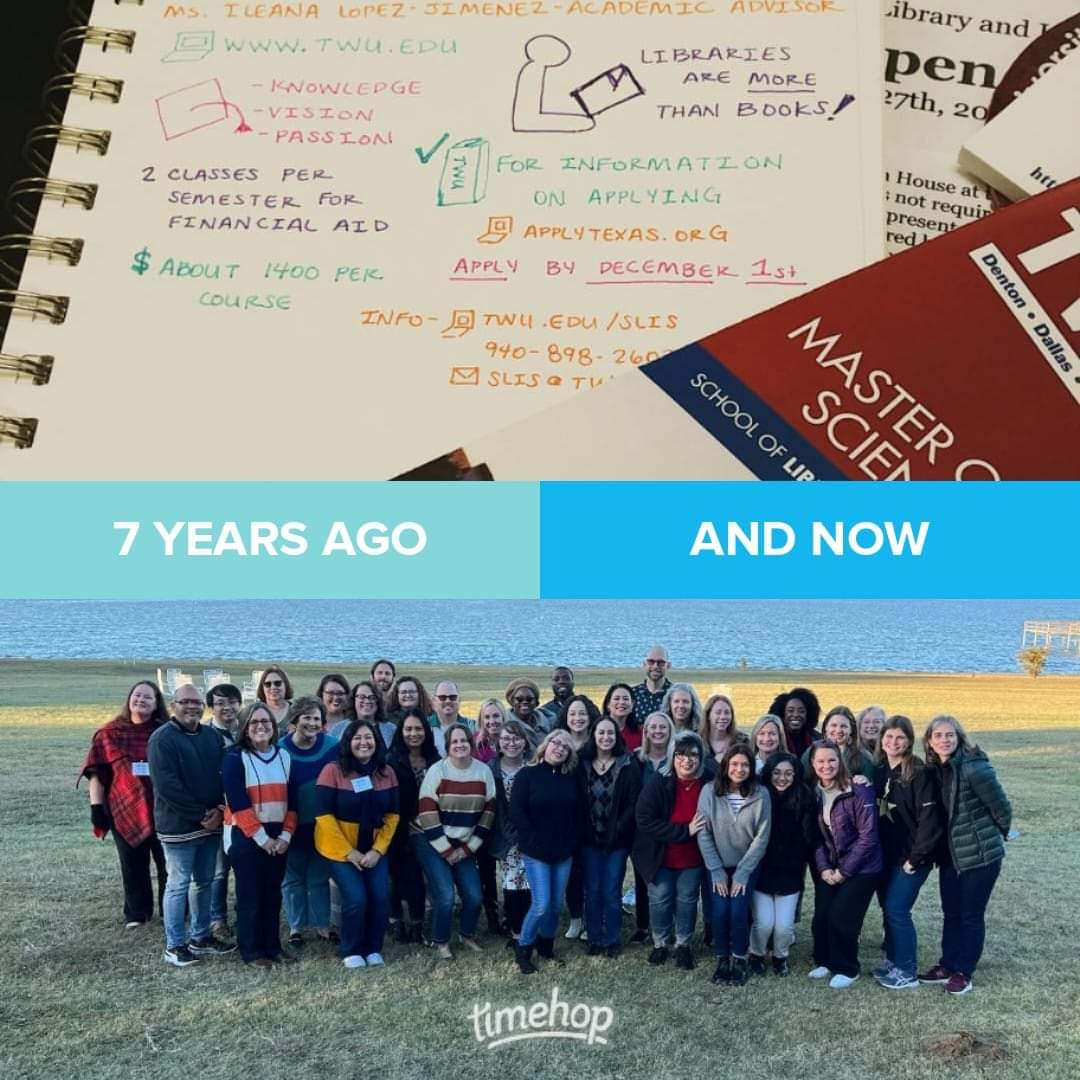 Thanks @timehop for the memory. 7 years ago I went to a meeting about going to @twulibraries to become a librarian.. today I graduated as a @TXLA TALL Texan. I can't wait to see where my adventures go next! #talltexans22