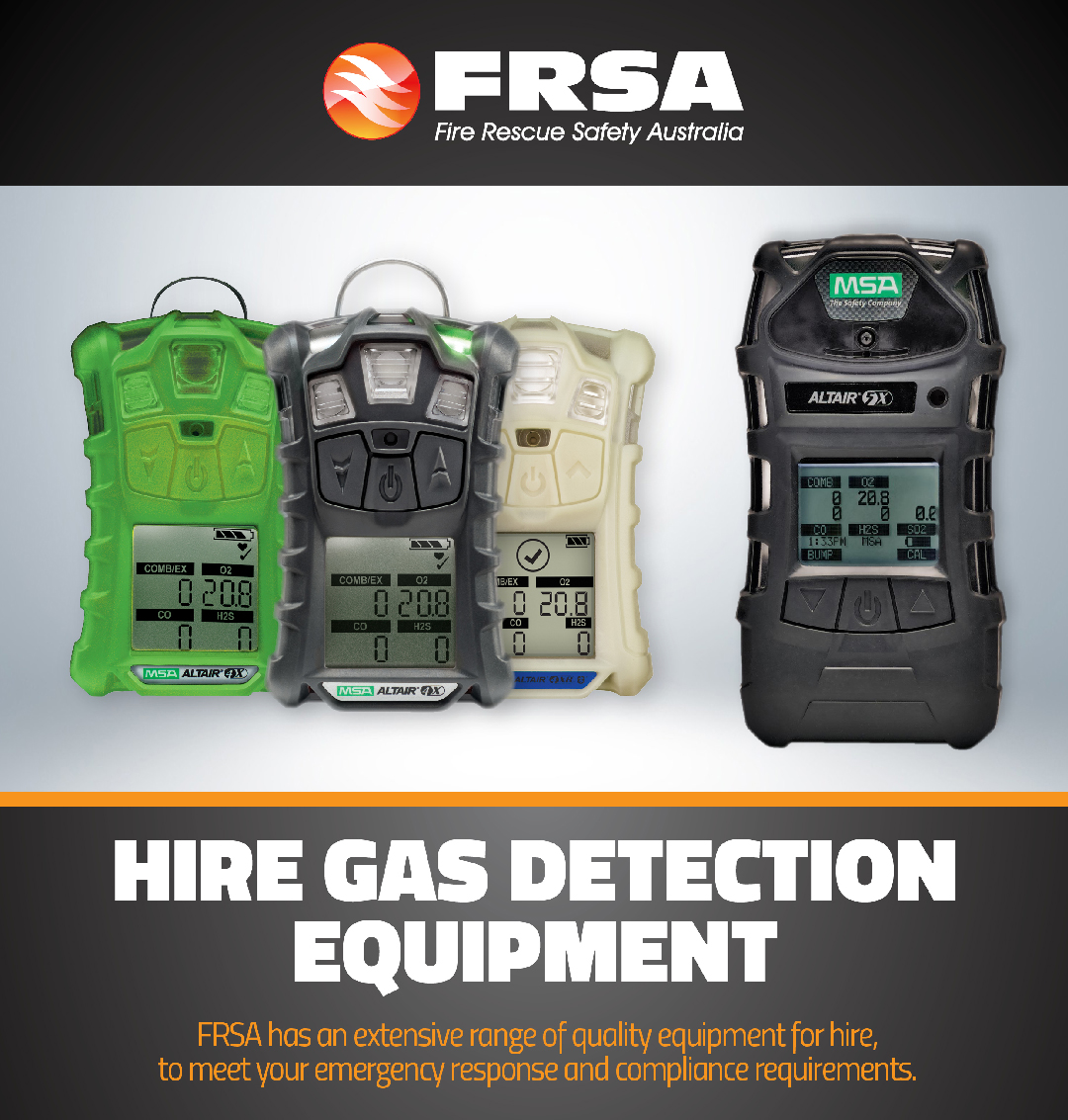 FRSA (@frsafirerescue) on Twitter photo HIRE GAS DETECTION EQUIPMENT
FRSA has an extensive range of quality equipment for hire, to meet your emergency response and compliance requirements.
Contact #FRSA Today.
1300 4 RESCUE
enquire@frsa.com.au HIRE GAS DETECTION EQUIPMENT
FRSA has an extensive range of quality equipment for hire, to meet your emergency response and compliance requirements.
Contact #FRSA Today.
1300 4 RESCUE
enquire@frsa.com.au